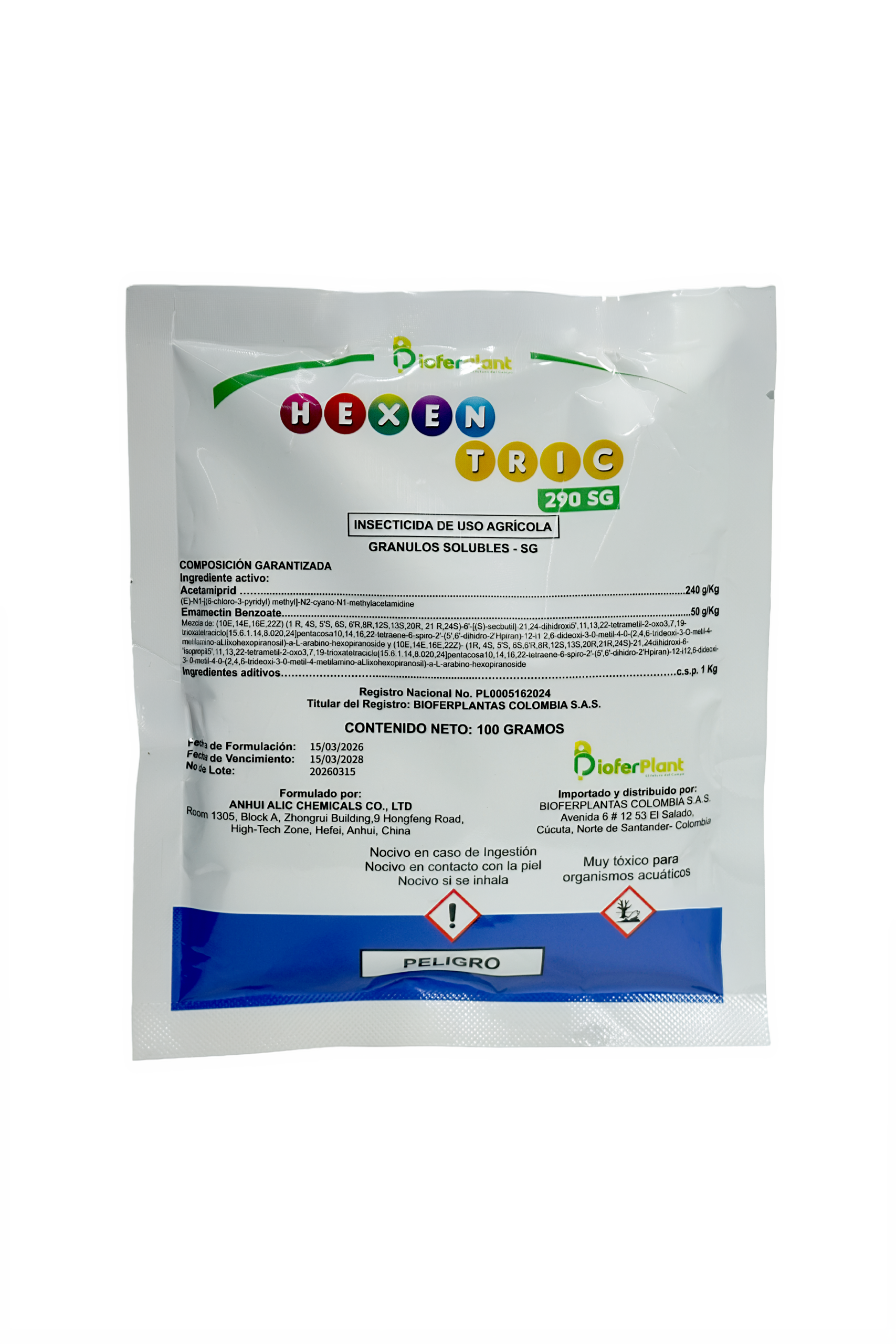 Insecticida HEXENTRIC 290 SG Bioferplant para trips y minador de hoja Colombia